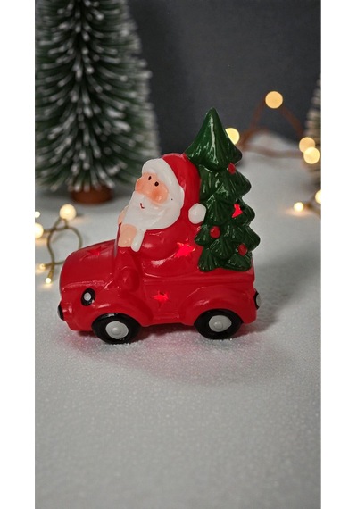 Yılbaşına Özel Noel Baba Arabalı Çam Ağaçlı Işıklı Boyut 13cm 10cm