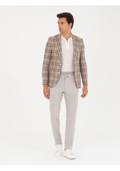 Cacharel Kahverengi Slim Fit Keten Karışımlı Ceket