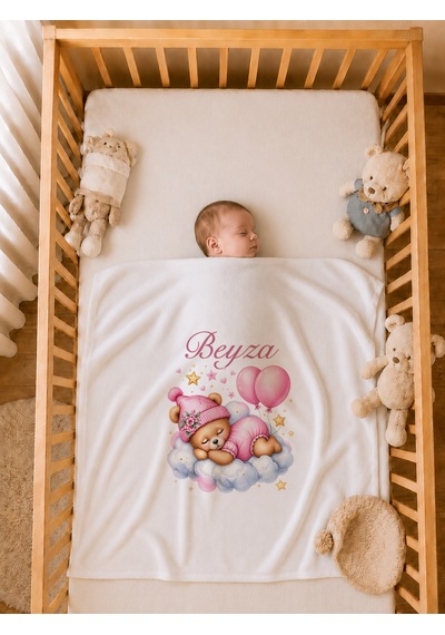 Kız Bebek Hediyesi İsme Özel 80x80 Cm Çift Kat Penye Bebek Battaniyesi %100 Pamuk Ham Bez Kıyafet Keseli 1032bkyx