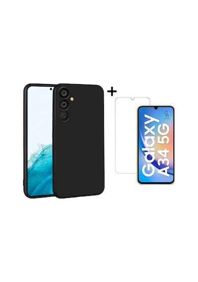 Samsung Galaxy A34 5g Uyumlu Kılıf Esnek Silikon Telefon Kılıfı Ve Temperli Cam Ekran Koruyucu