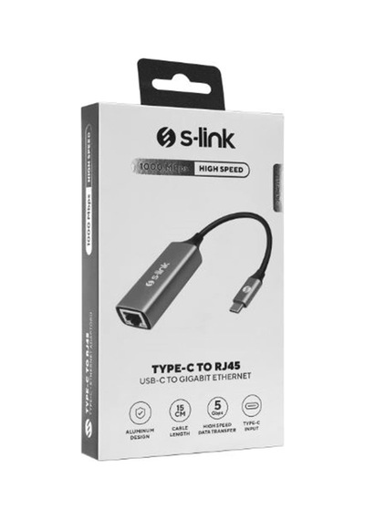 S-link Sw-u336 Gri Metal Type-c To Rj45 10-100-1000mbps Gigabit Adaptör
