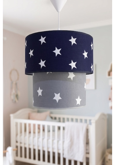 Şenay Aydınlatma Bebek Çocuk Odası İkili Silindir Kumaş Sarkıt Avize 25 cm Lacivert Gri Yıldız Şenay Aydınlatma Bebek Çocuk Odası İkili Silindir Kumaş Sarkıt Avize 25 cm Lacivert Gri Yıldız