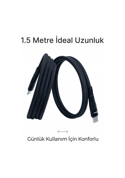 Bmcc05 100w Type-c Şarj Kablosu Manyetik Sarılabilir, Pd Hızlı Şarj, Dayanıklı Örgü 1,5 Metre Siyah