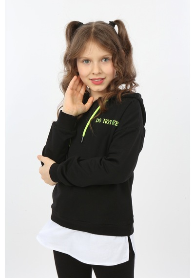 Toontoy Kız Çocuk Do Not Give Up Nakışlı Sweatshirt Siyah