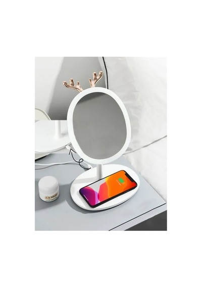 Pm-7420 Geyik Tasarımlı Led Işıklı Takı Tepsili Beyaz Aydınlatmalı Makyaj Aynası