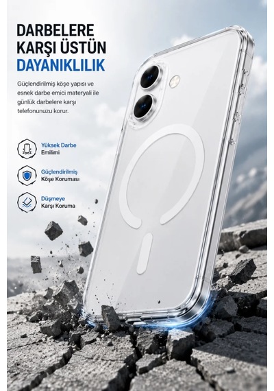 iPhone Uyumlu 17 Premium Şeffaf Mika Sararmaz Sert Magsafe Kılıf