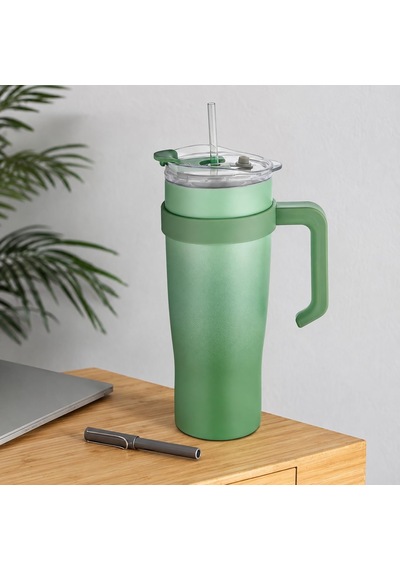 Paslanmaz Çelik,%100 Sızdırmaz, Çift Katmanlı, Pipetli, Saplı Termos Bardak, Termal Matara 1000 Ml Yeşil Genel