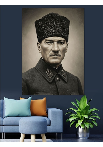 Karizma Tablo Fesli Mustafa Kemal Atatürk Dekoratif Kanvas - Mdf Ahşap Tablo