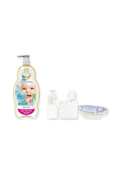 Bornozlu Banyo Seti 3 Parça: Bornoz Seti + Uni Baby Şampuan + Küvet Filesi - Mavi