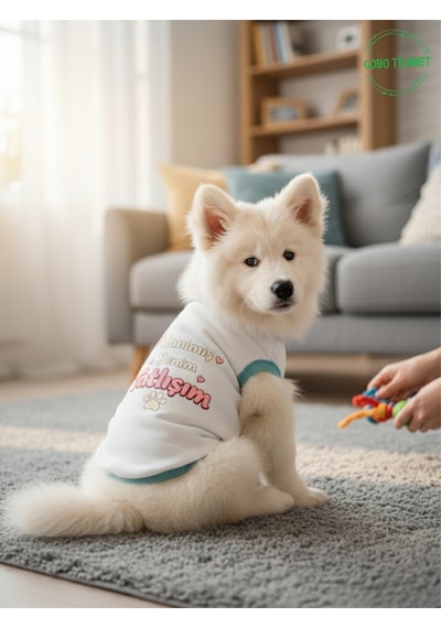 Beyaz Hanimiş Benim Tatlışım Baskılı Kedi Ve Köpek Kıyafeti Tişörtü Elbisesi Large/l/beden 3