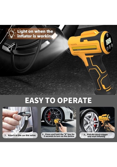 A6666 Şarjlı Lastik Şişirme Pompası, Led Işıklı, 3600mah Powerbank, Kablosuz Air Compressor