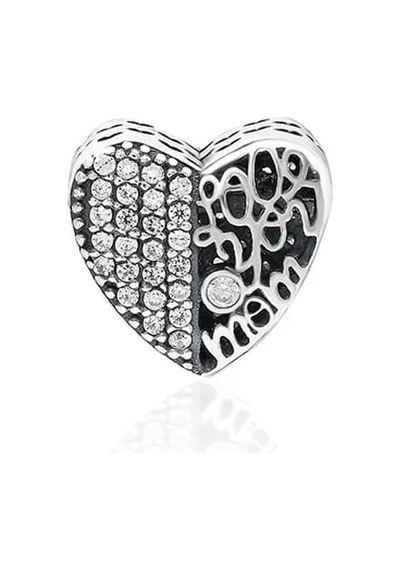 Yerli Üretim I Love You Mom Yazılı Kalp Charm Gümüş