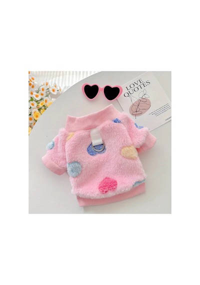 Kedi Ve Köpek İçin Flanel Kumaştan Tasma Bağlama Halkalı Pembe Kazak