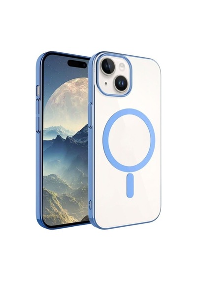 Apple Uyumlu iPhone 15 Kılıf Zore Wireless Şarj Özellikli Pixel M-safe Kapak Mavi Açık