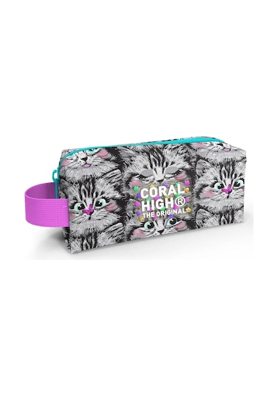 Coral High Gri Kedi Tek Bölmeli Kalemlik - Kız Çocuk Kalem Çantası