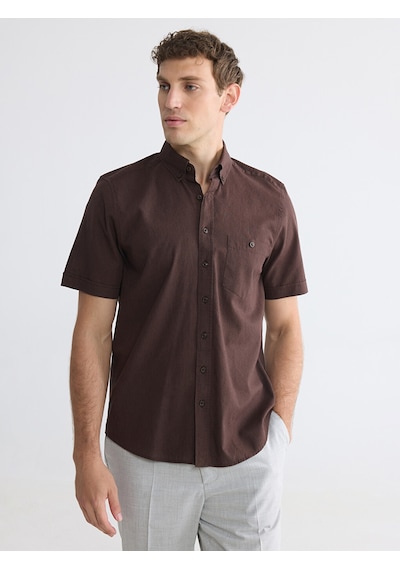 Lcwaıkıkı Classic Kahverengi Regular Fit Keten Karışımlı Erkek Gömlek