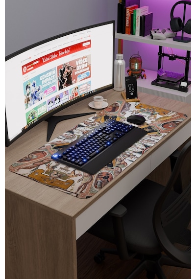 Ortaçağ Sanat Kaymaz Dikişli Kauçuk Oyuncu Mousepad V3 - 90x40 Xxl Gaming Mouse Pad Fare Altlığı