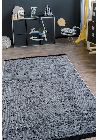 Gri Şönil Kilim Saçaklı Tozumayan Makinede Yıkanabilir Kaymaz Taban Halı Yolluk