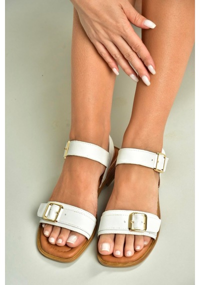 Fox Shoes U944834003 Beyaz Hakiki Deri Kadın Sandalet Beyaz-hakiki Deri