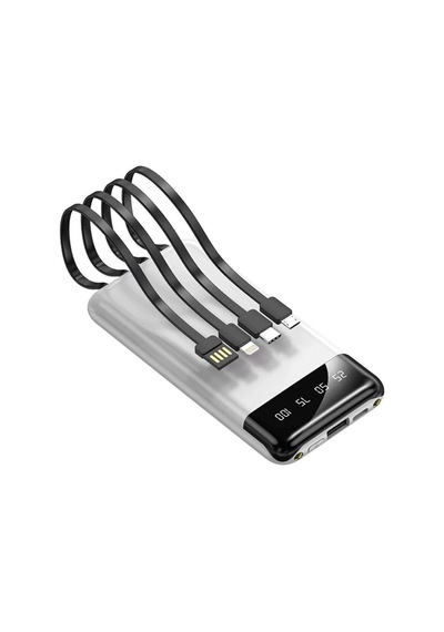 10000 Mah Powerbank Kendinden 4 Kablolu Dijital Ekranlı 4 Çıkışlı Powerbank Koruma Kılıfı li Beyaz