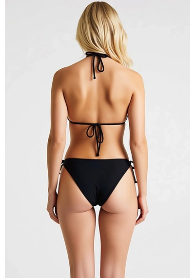 Benerly Kadın Çiçek Desenli Bikini Takımı Üçgen Kaplı Halter Yaka High Le Siyah