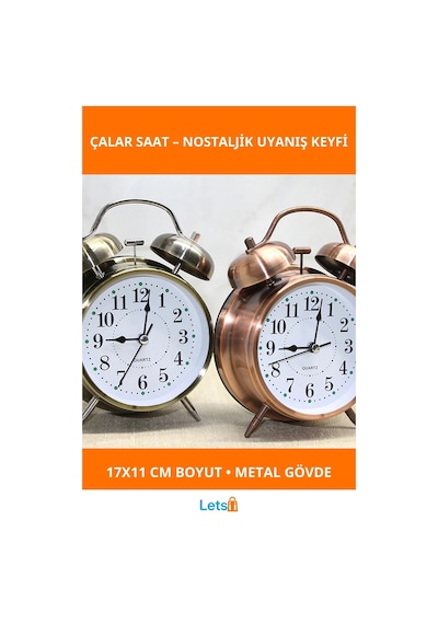 Antik Metal Klasik Çalar Saat 17x11 Cm Çok Renkli