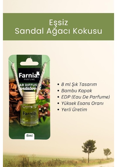 Farnia Yüksek Esanslı Askılı Araç Kokusu Edp Parfüm Sandal Ağacı 8 Ml