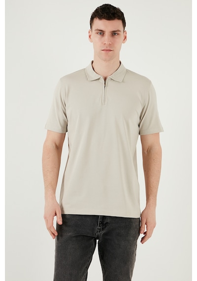 Buratti Pamuklu Regular Fit Yarım Fermuarlı Erkek Polo Yaka T Shirt 5902972 Taş