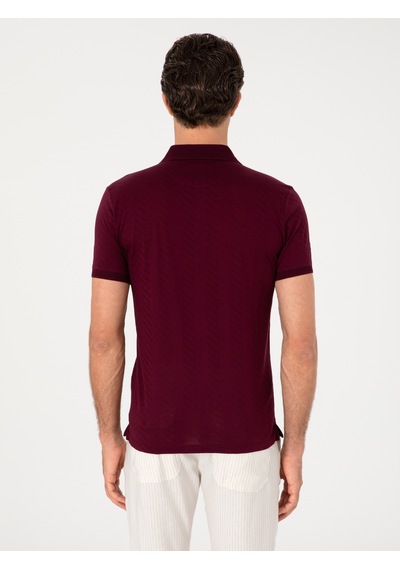 Bordo Slim Fit %100 Pamuk Polo Yaka T-shirt Kirmizi