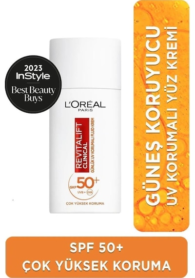 L'Oréal Paris Revitalift Clinical Günlük Yüz Güneş Kremi SPF50+ 50 ML + Telescopic Gold Mascara + Paradise Mini Liner
