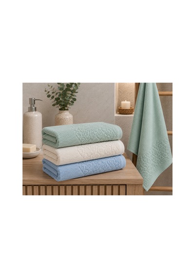 Gonca Renkli Havlu 50x90 Cm 3'lü Set %100 Pamuk - Aqua Mist Çok Renkli