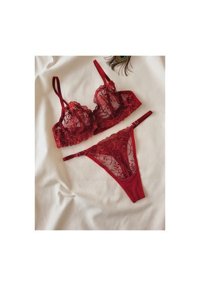 Demirsa Boutique Dantelli Çiçekli Balenli Bordo İç Çamaşır Takım Sütyen&tanga Bordo