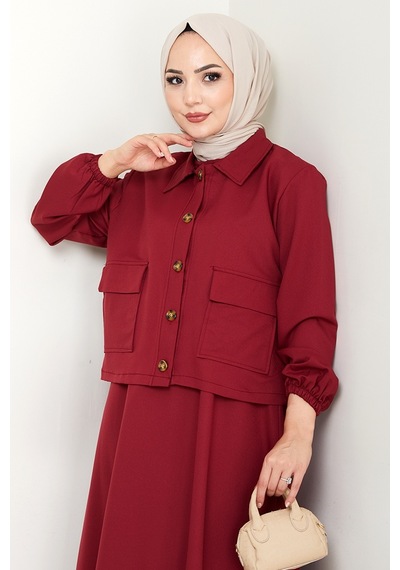 Bestenur Faylin Ceket Elbise İkili Takım 1565 - Bordo Bordo