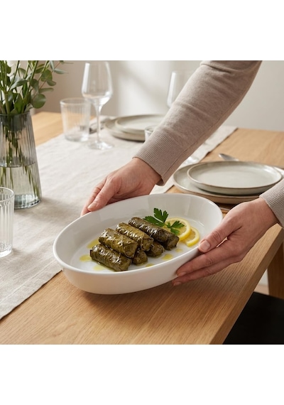 Lexroo Porselen Büyük Kayık Tabak 23 14 Cm, Beyaz Oval Servis Ve Sunum Tabağı