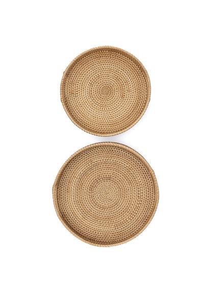Meander El Yapımı Yuvarlak Büyük Boy Rattan Çok Amaçlı Kulplu Tep