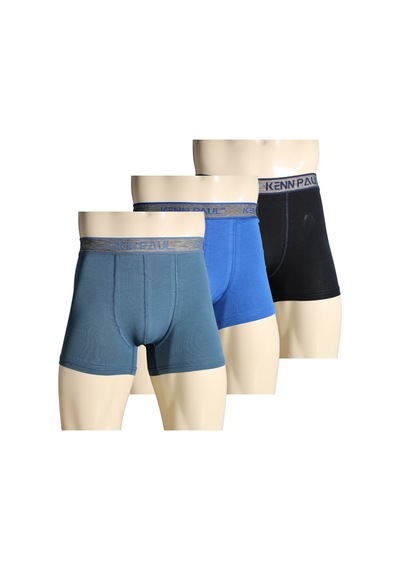 Kenn Paul 3'lü Erkek Düz Mavi Ton Pamuk Boxer Fitted Çok Renkli