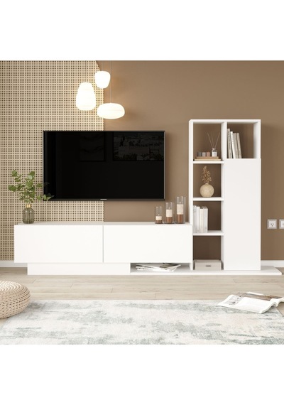Forte Tv Ünitesi Kapaklı Kitaplık Raf Beyaz For1-w Beyaz