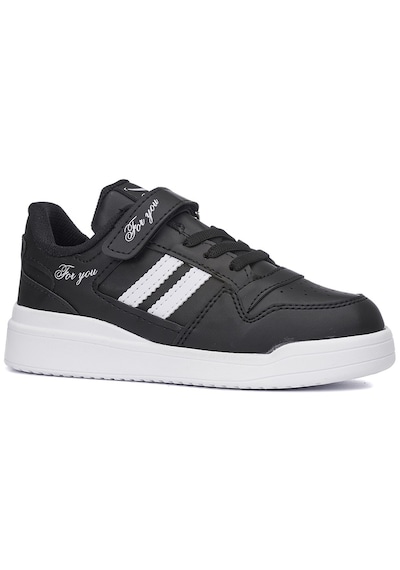 Günlük Unisex Çocuk Sneaker Bağcıklı Ve Cırtlı Hafif Kaymaz Taban Rahat Spor Ayakkabı 100 Siyah- Beyaz