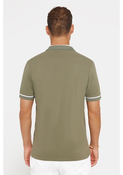 Tudors Erkek Slim Fit Dar Kesim %100 Pamuk Düz Pike Fermuarlı Haki Polo Yaka Tişört-31110 Haki