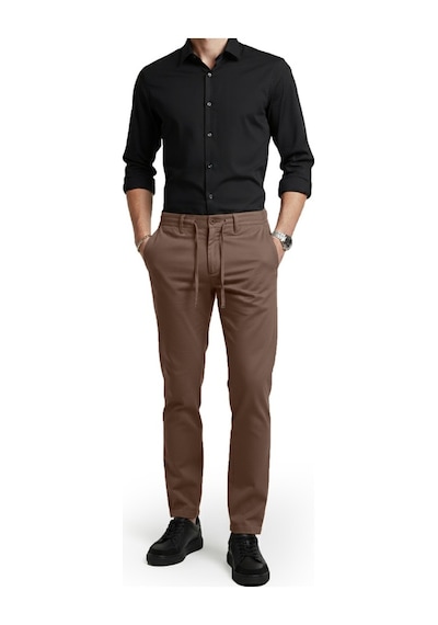 Deepsea Kahve Esnek Kumaş Slim Fit Beli Lastikli Günlük Spor Pantolon 2601070 Kahve