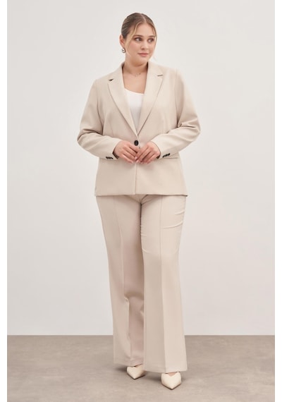 Myline Astarlı Tek Düğmeli Blazer-1758-krem Krem