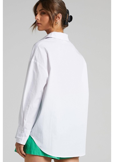 Seeh Beyaz Oversize Basic Kadın Gömlek Sh268