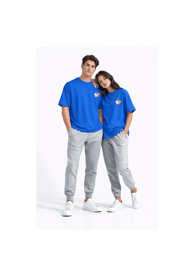 Sevgili Kombini Ayıcık Baskılı Çift Tişört Oversize Unisex Partne Lacivert