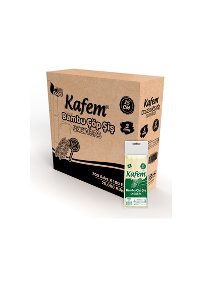 Kafem Bambu Çöp Şiş 15 cm 3 mm 100 Lü X 200 Paket (Koli) 