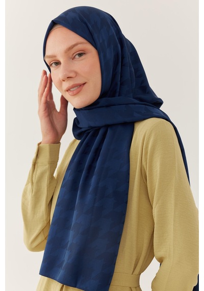 Mirsoy Scarf Kazayağı Desen İpeksi Jakar Şal - Lacivert Lacivert
