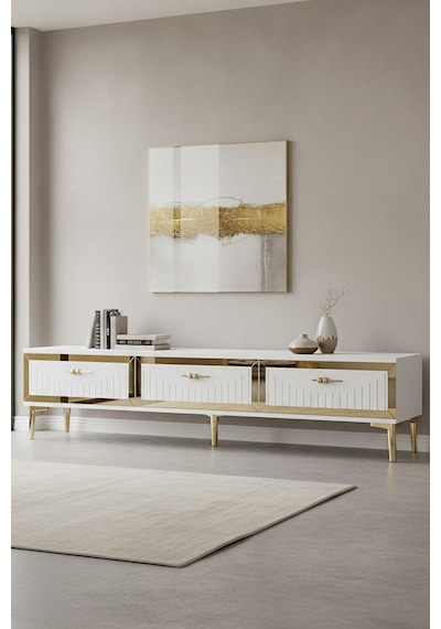 Tsa1802bg Tuna Tv Sehpası Beyaz-gold 180cm Beyaz - Altın