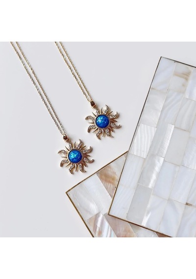 Solare Blue Çelik Kolye Gold Gümüş