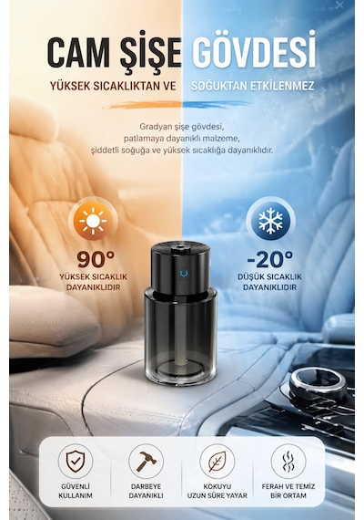 Araç İçi Hava Nemlendirici Ve Koku Difüzörü Usb Şarjlı Sessiz Çalışma 140 Ml Siyah