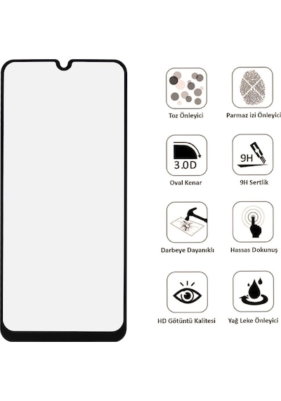 Samsung Uyumlu A50 S Tam Kaplayan Ekran Koruyucu 9D Seramik Cam (431528577)