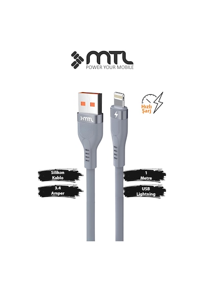 Usb To İphone Lightning Silikon Hızlı Şarj Ve Data Aktarım Kablosu 1 Metre 3.4 Amper Mt2353
